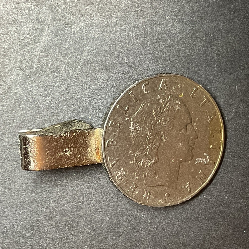 Vintage Italian Coin Tie Bar Clip 1955 Repubblica Italiana Foreign Coin Jewelry